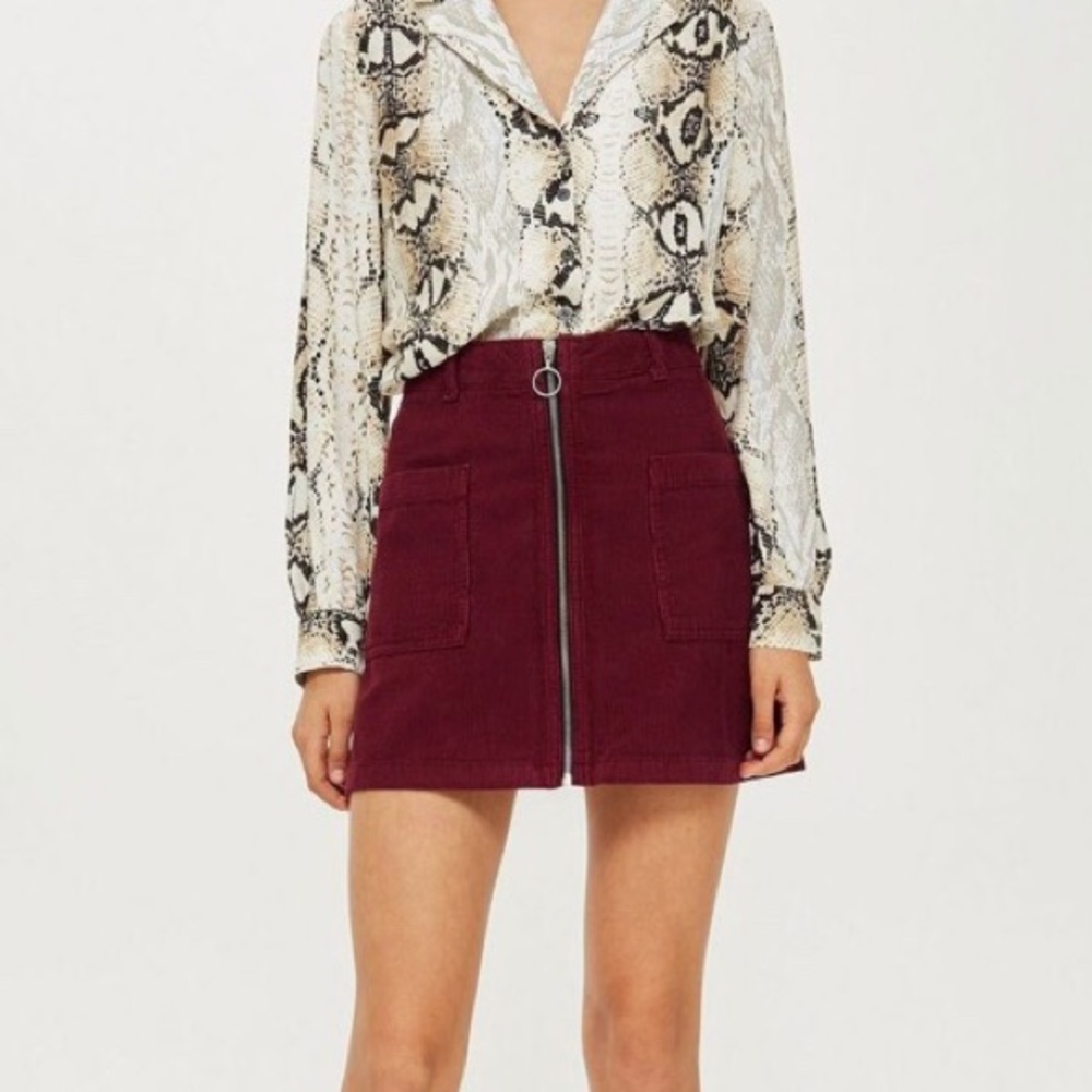Topshop corduroy zip up skirt